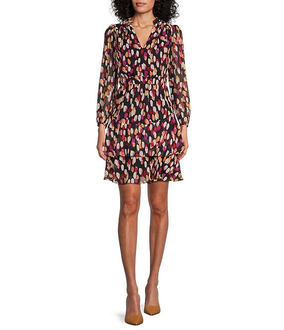 Split V-Neck Tiered Skirt Sheath Dress by London Times in Navy/Coral