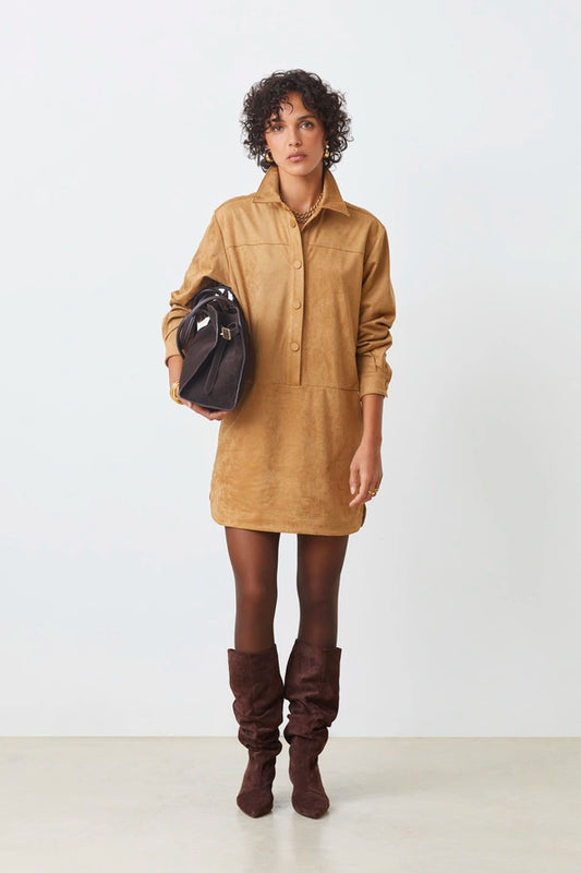 Cliff Dress by Suncoo in Camel Suede