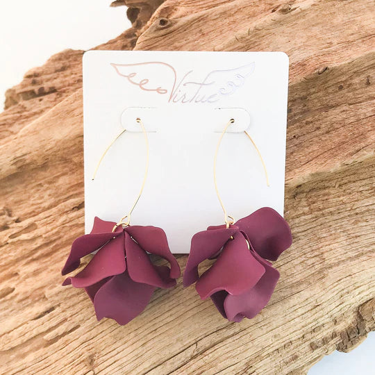 Hyacinth Tiered Earring on Marquis Hook by Virtue Jewelry in Maroon
