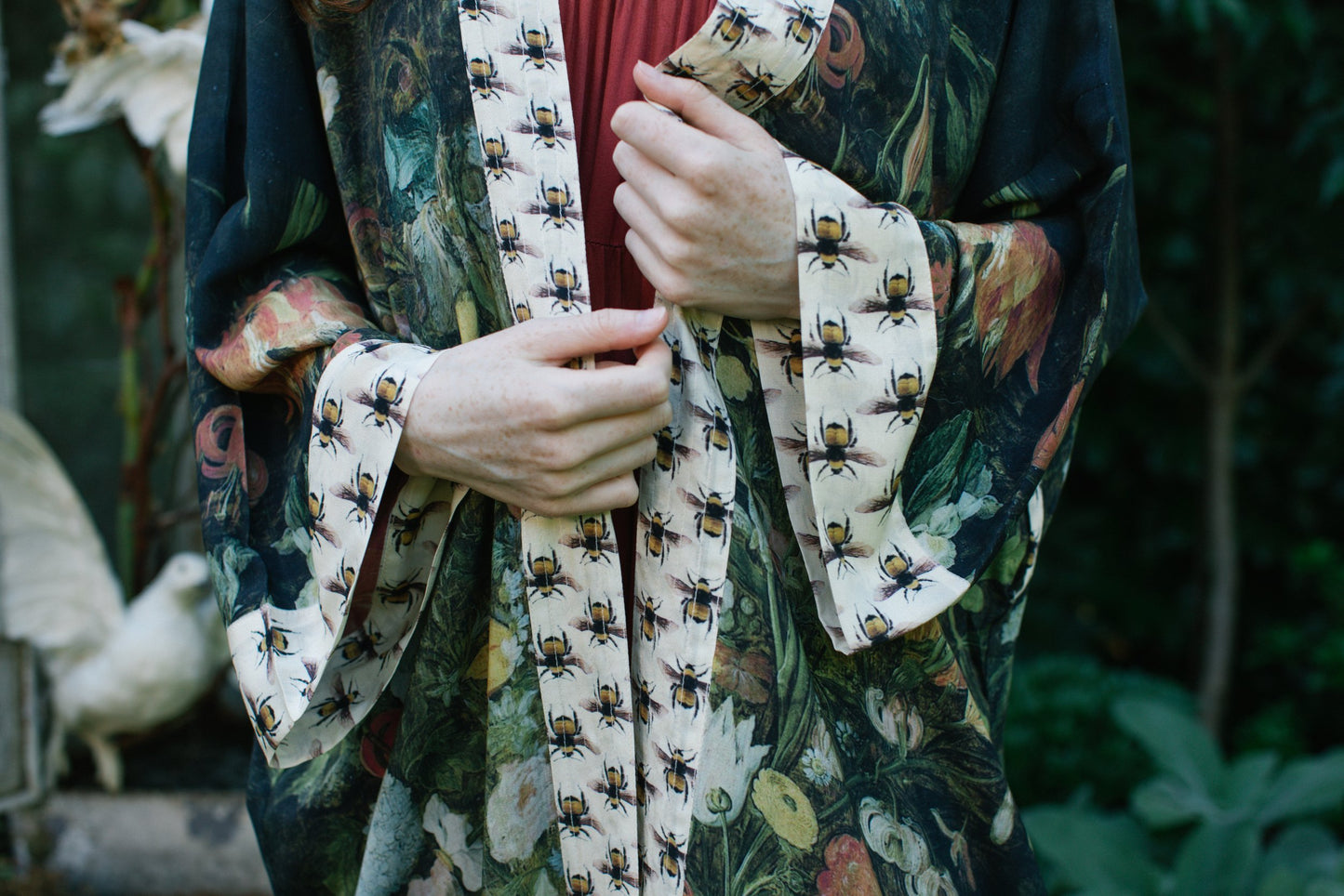 'I Dream in Flowers' Bamboo Duster Kimono Robe with Bees by Market of Stars