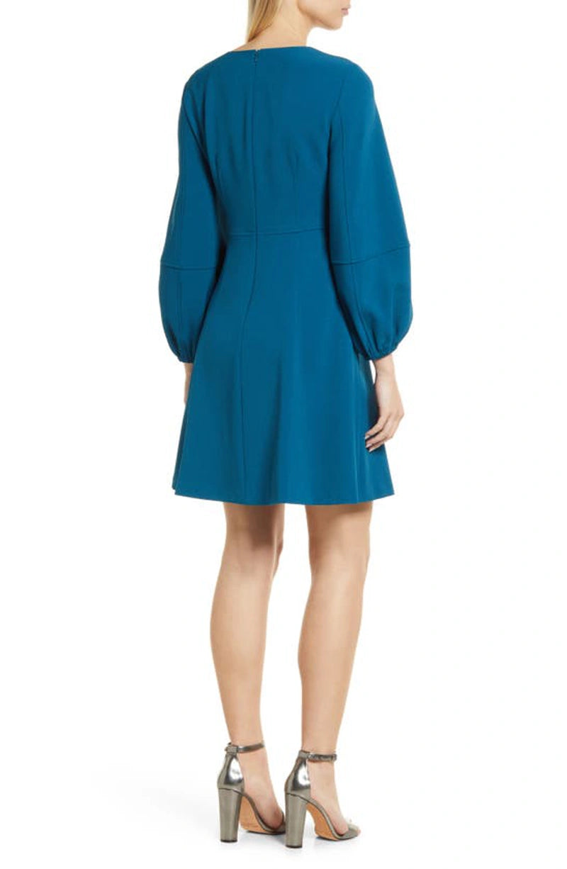 Long Sleeve A-Line Dress by Eliza J in Teal