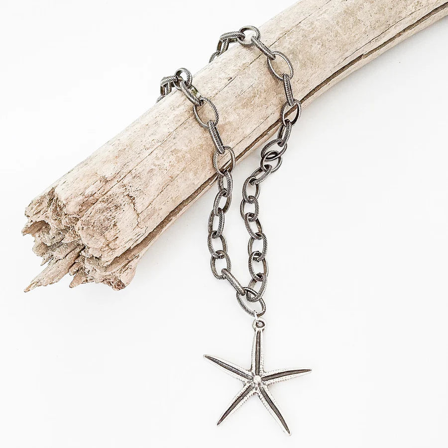 Etched Chain with Star Fish by Virtue Jewelry Design in Silver