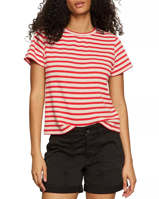 Perfect Textured Tee by Sanctuary in Cayenne/Chalk Stripe