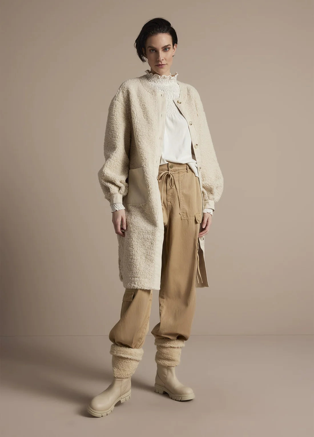 Long Teddy Jacket by Summum in Ivory