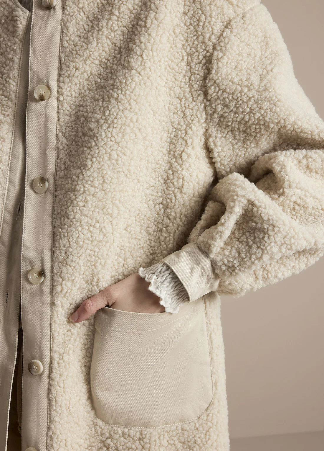 Long Teddy Jacket by Summum in Ivory
