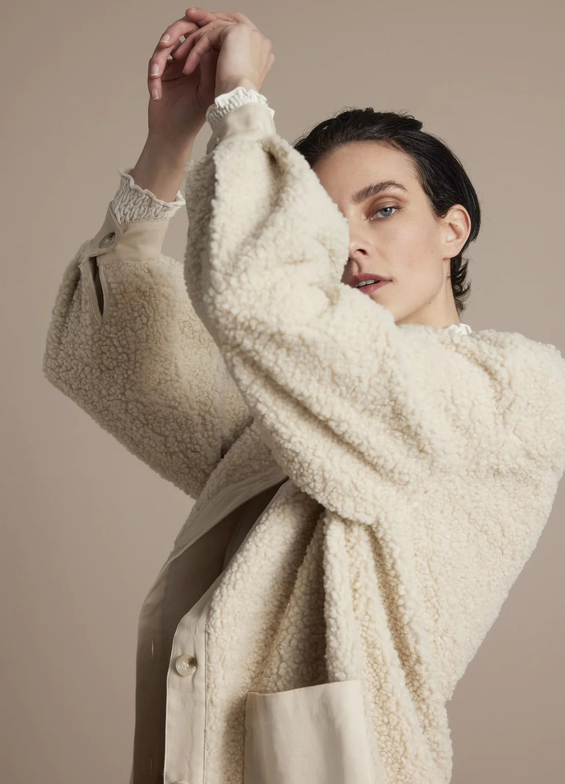 Long Teddy Jacket by Summum in Ivory