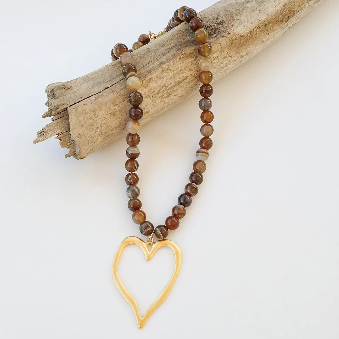Gemstone Beaded Heart Necklace by Virtue Jewelry Design