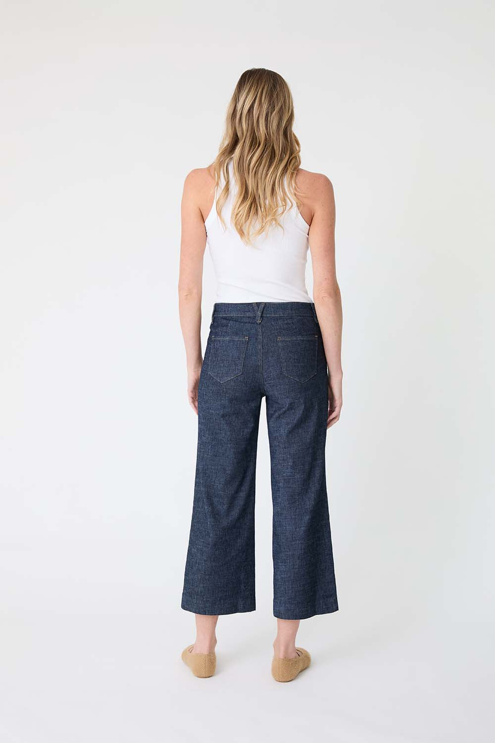Anabelle Crop Wide Leg Pant by Level 99 in Indigo Night