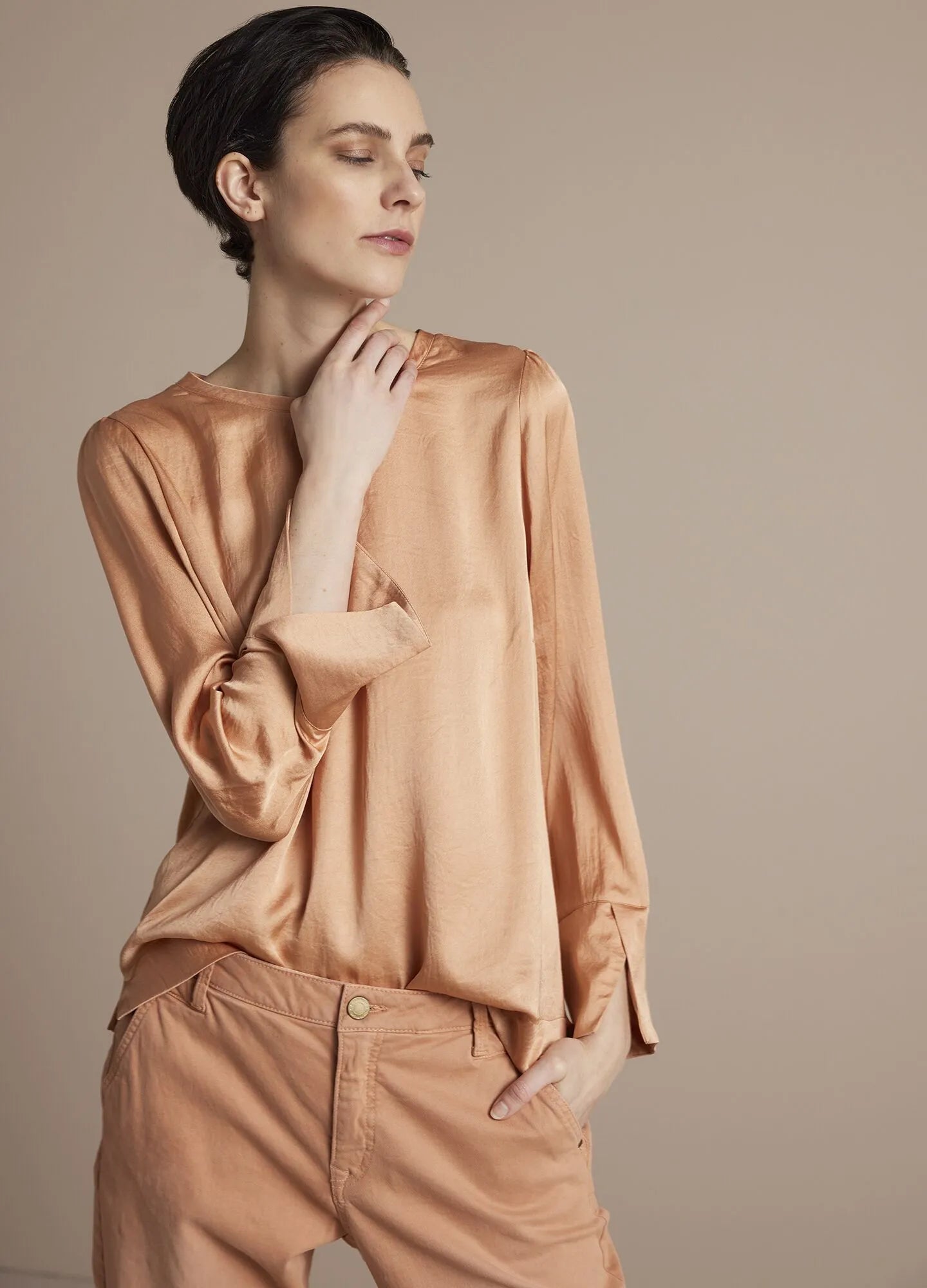 Silky-Touch Top by Summum in Old Peach