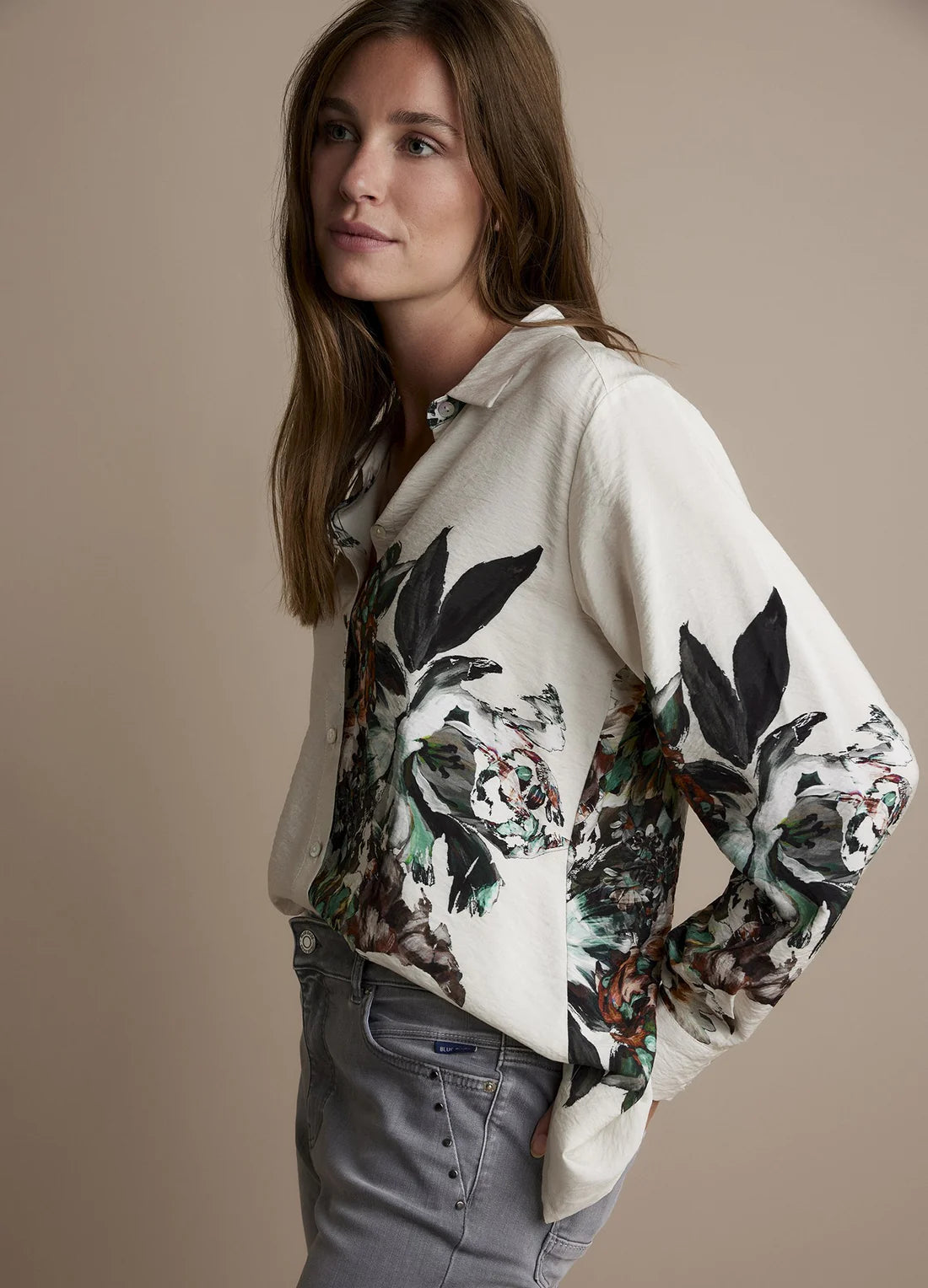 All Over Flower Print Blouse by Summum in Ivory