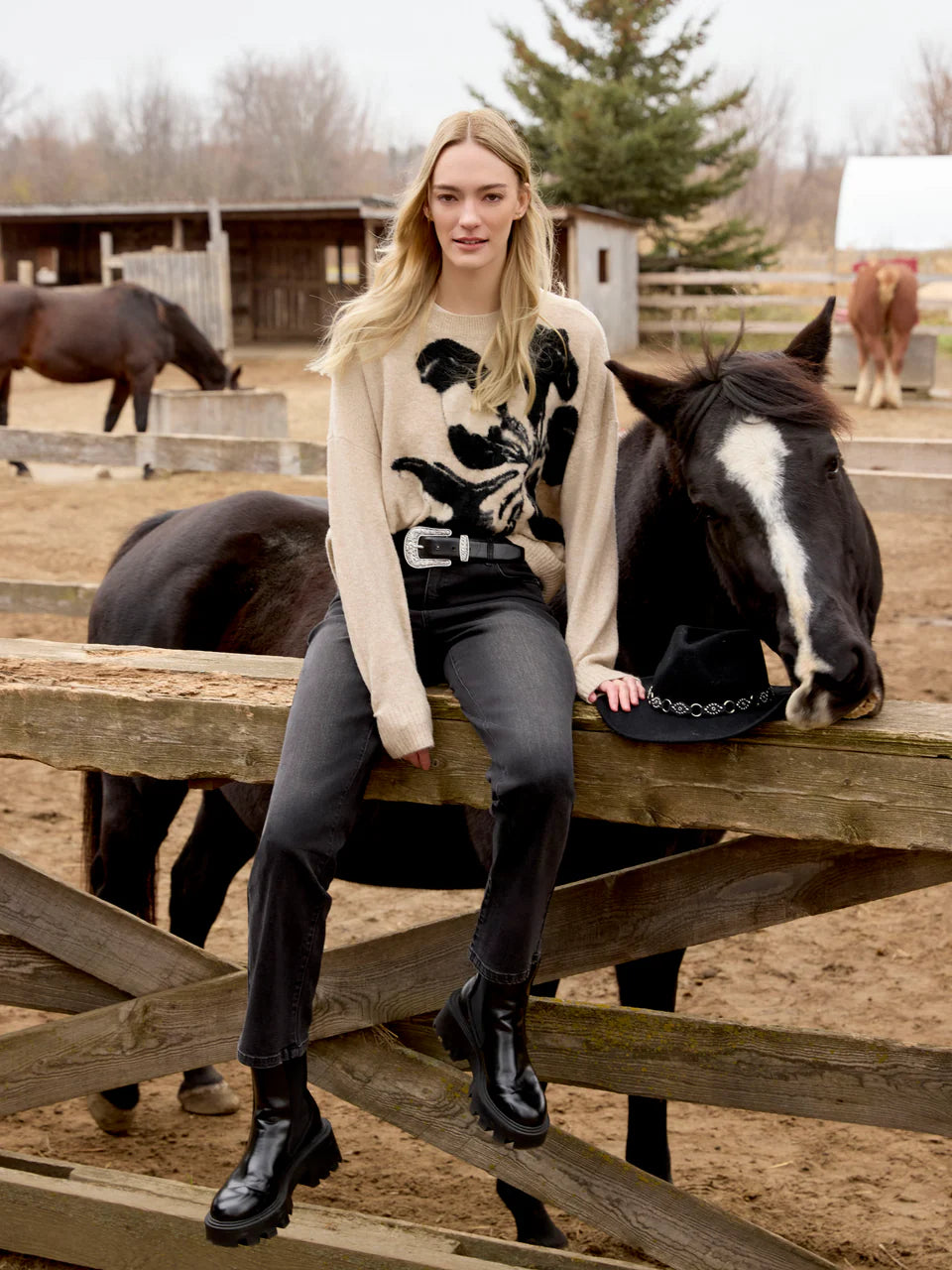 Floral Jacquard Crew Neck Sweater by Charlie B