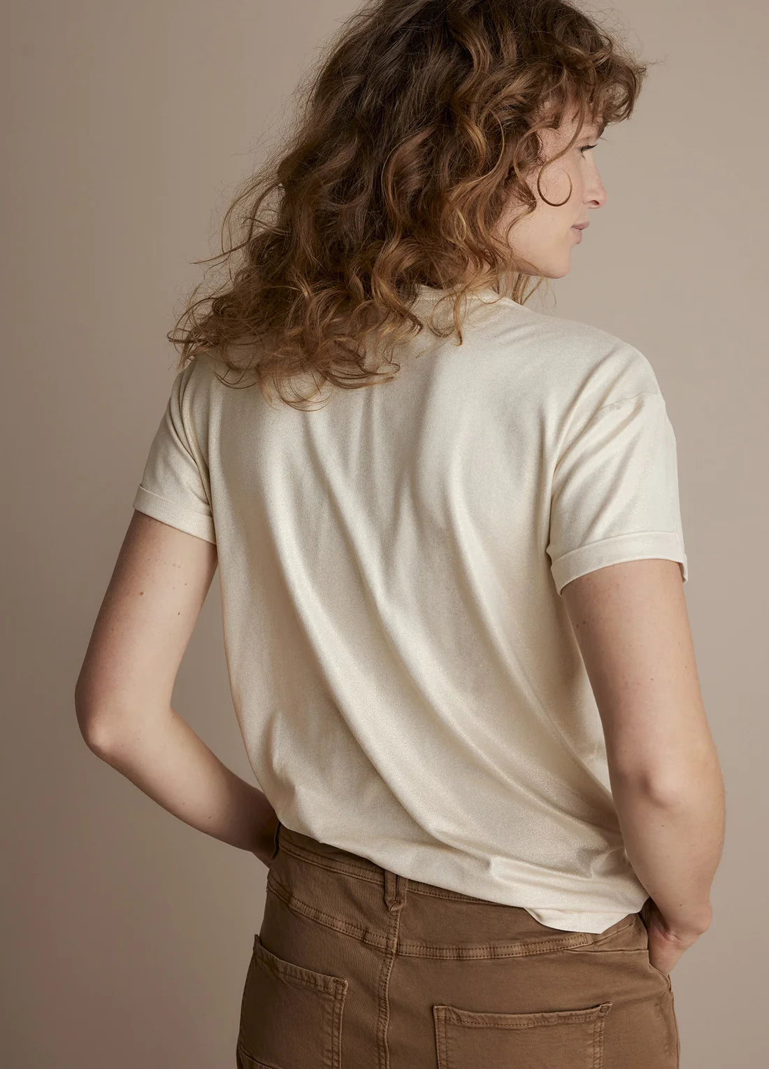 T-shirt with Glitter Coating by Summum in Ivory