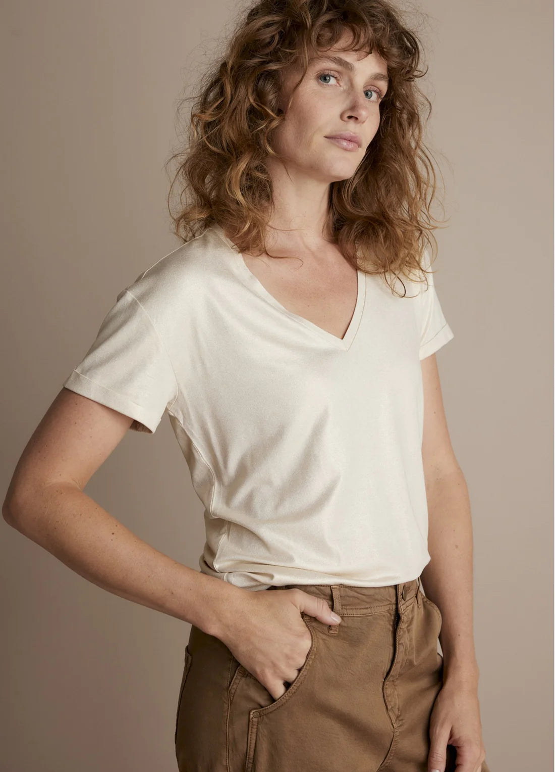 T-shirt with Glitter Coating by Summum in Ivory