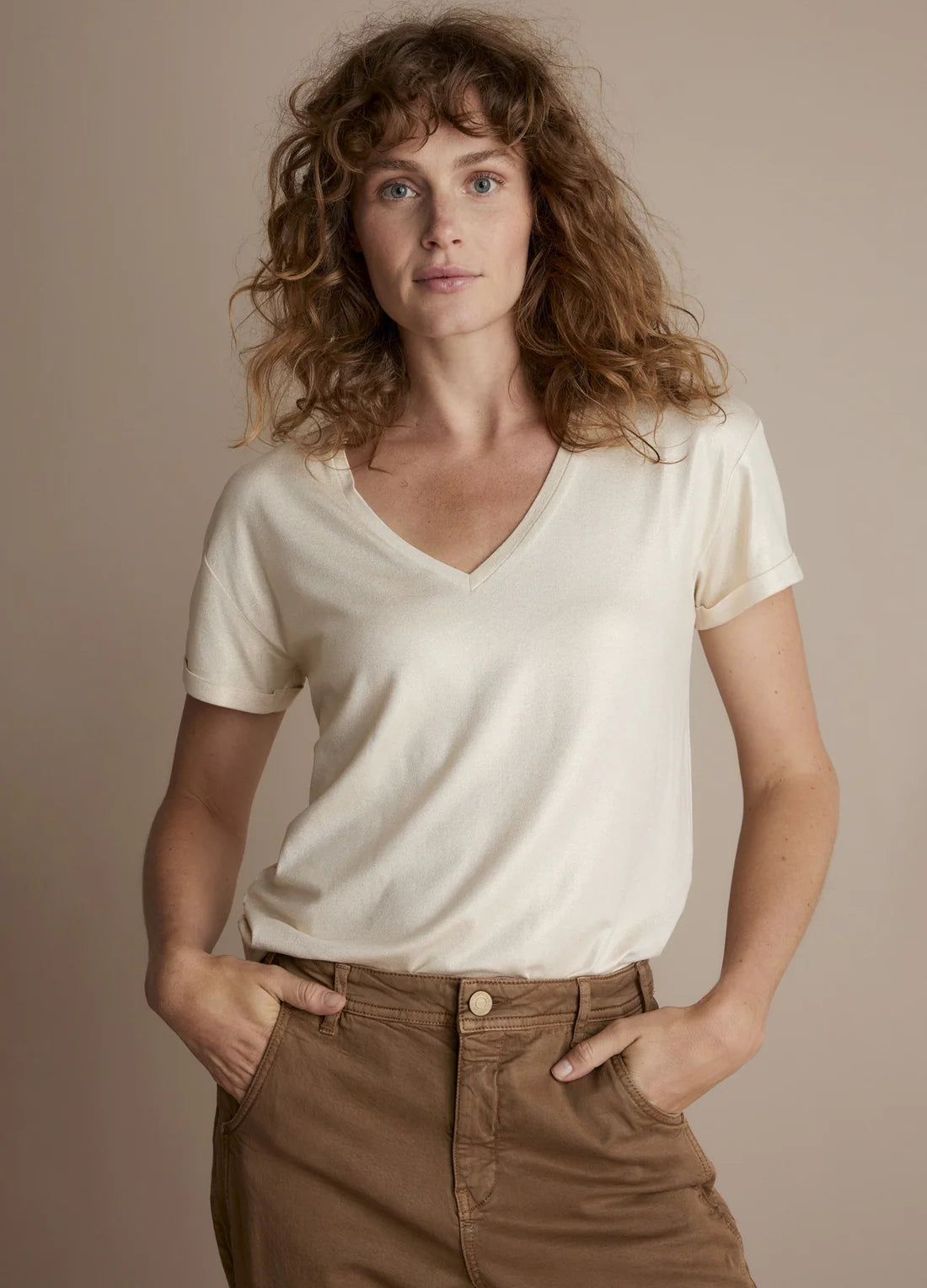 T-shirt with Glitter Coating by Summum in Ivory