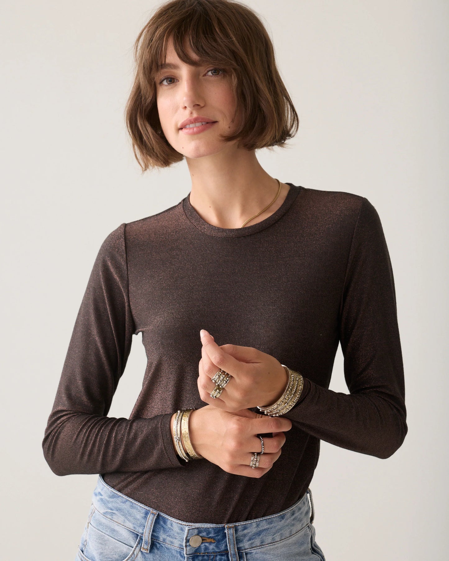 Soft Lurex Basic Jersey Tee by Summum in Dark Chocolate