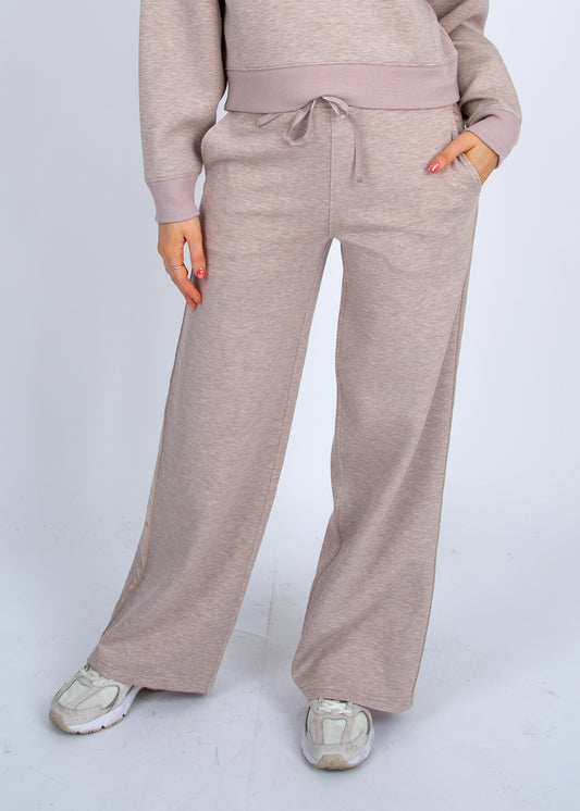 Erika Soft Knit Pants W/ Satin Trim by RD STyle in Taupe Melange