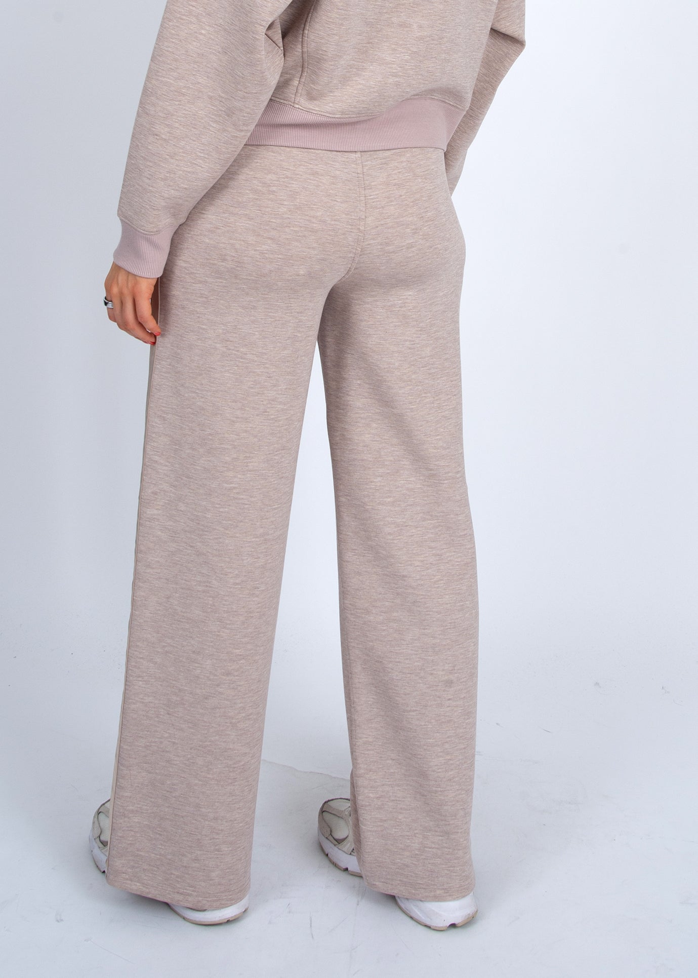 Erika Soft Knit Pants W/ Satin Trim by RD STyle in Taupe Melange