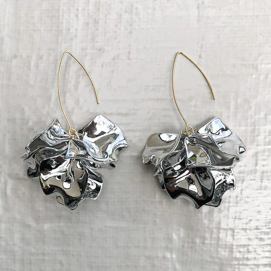 Hyacinth Tiered Earring on Marquis Hook by Virtue Jewelry in Metallic Silver