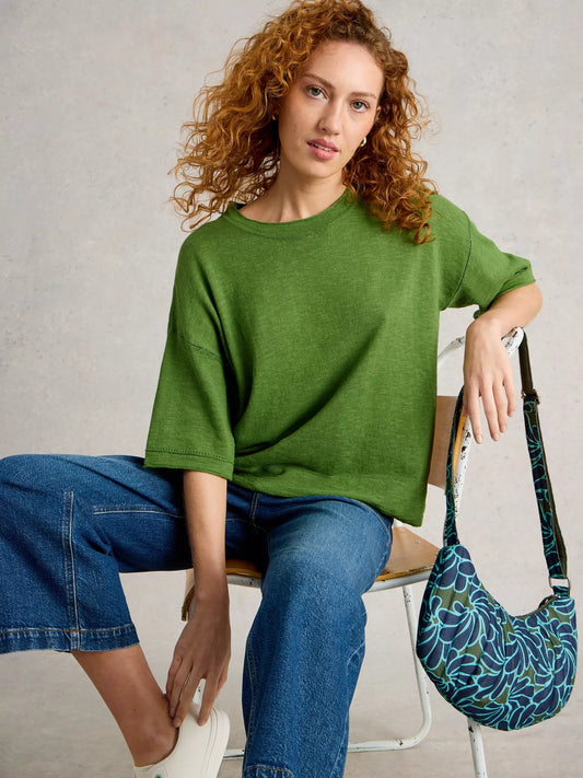 Kate Linen Blend Tee by White Stuff in Bright Green
