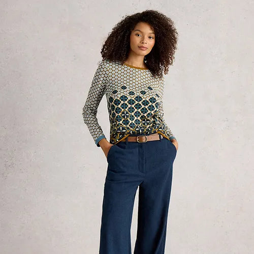 Clara Long Sleeve Tee by White Stuff in Chart Print