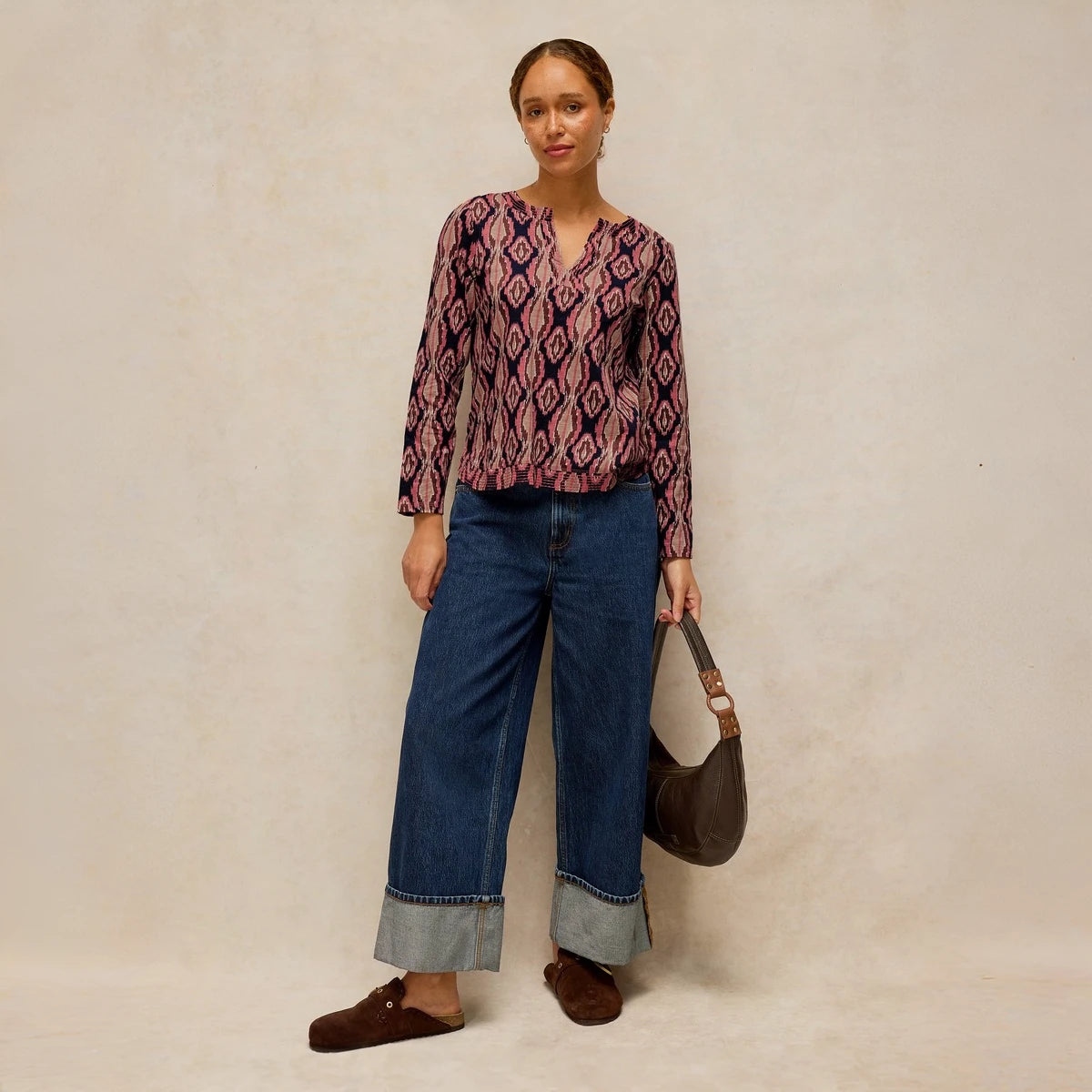 Weaver Notch Long Sleeve Tee by White Stuff in Pink Print