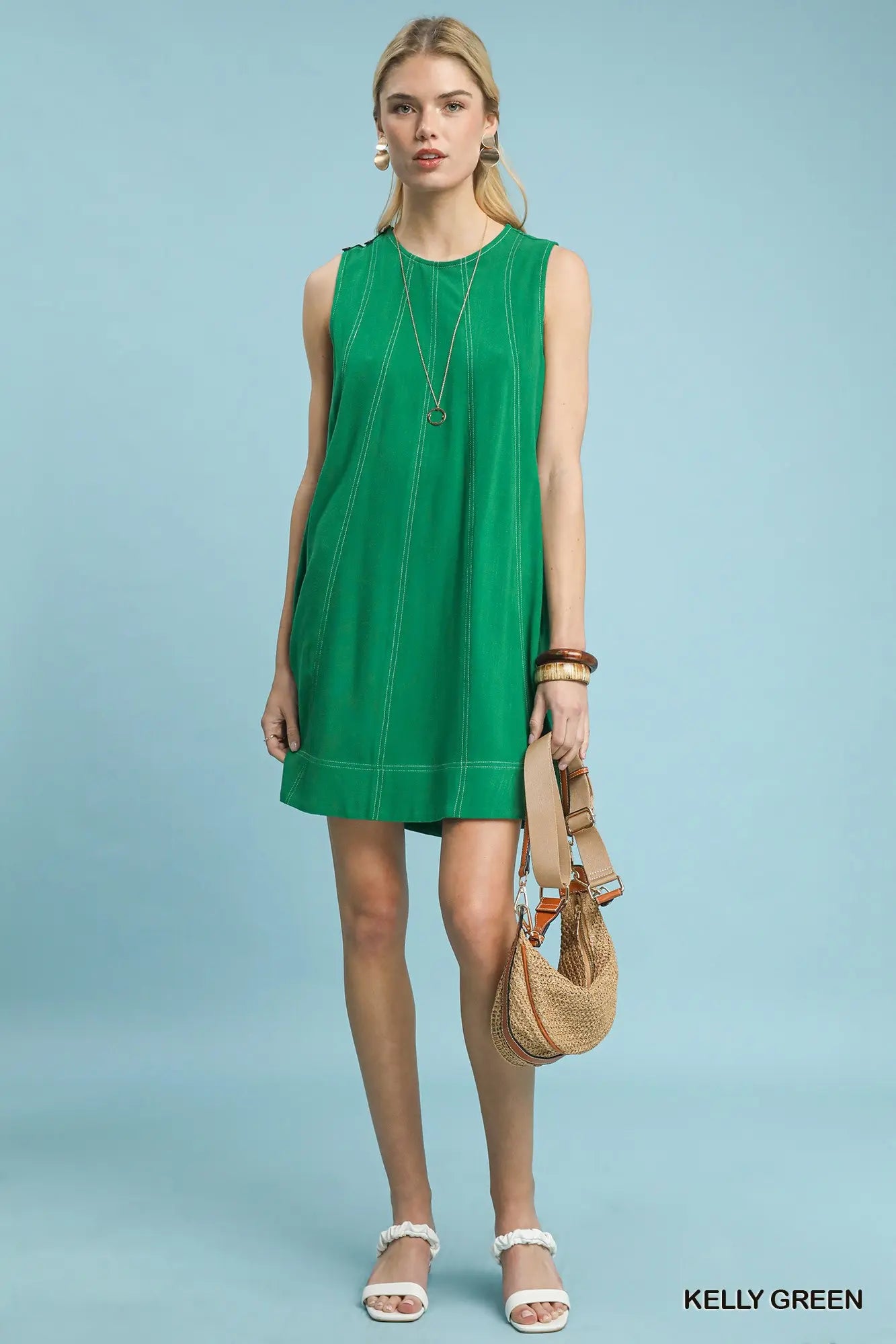 Linen Sleeveless Swing Dress by Umgee in Kelly Green