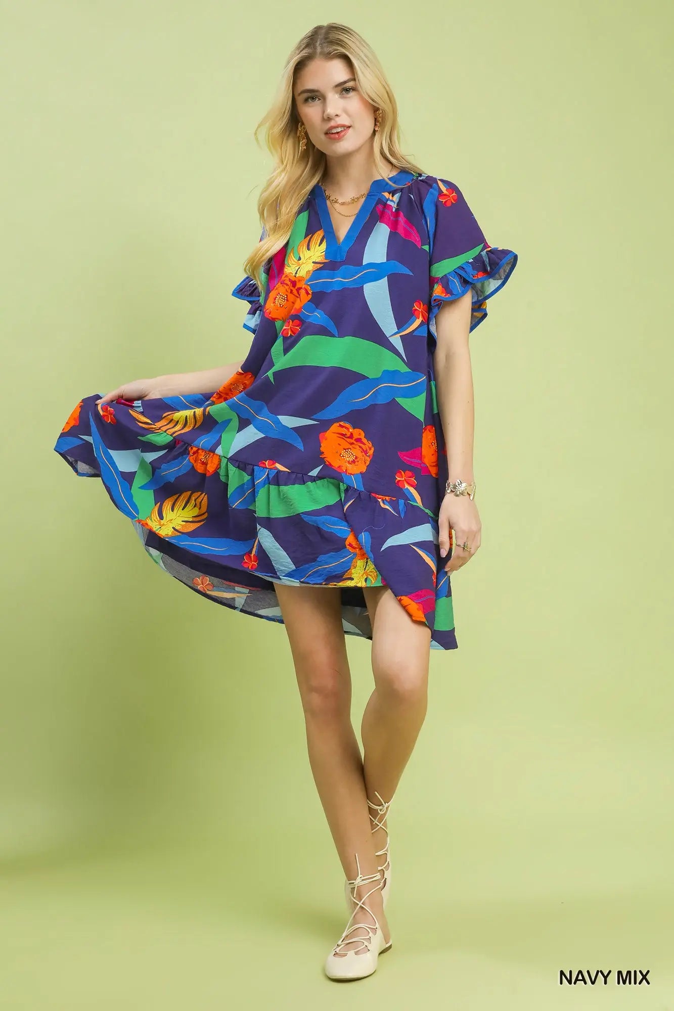 Bold Floral Print Dress by Umgee in Navy Mix