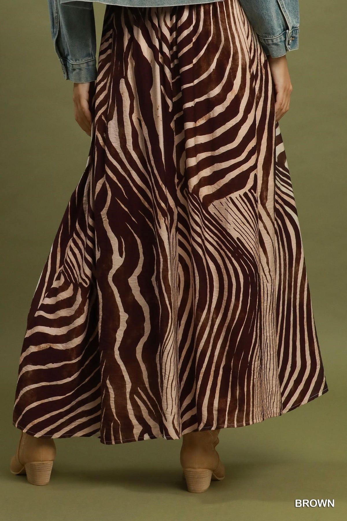 Zebra Print Wide Leg Maxi Skirt by Umgee in Brown