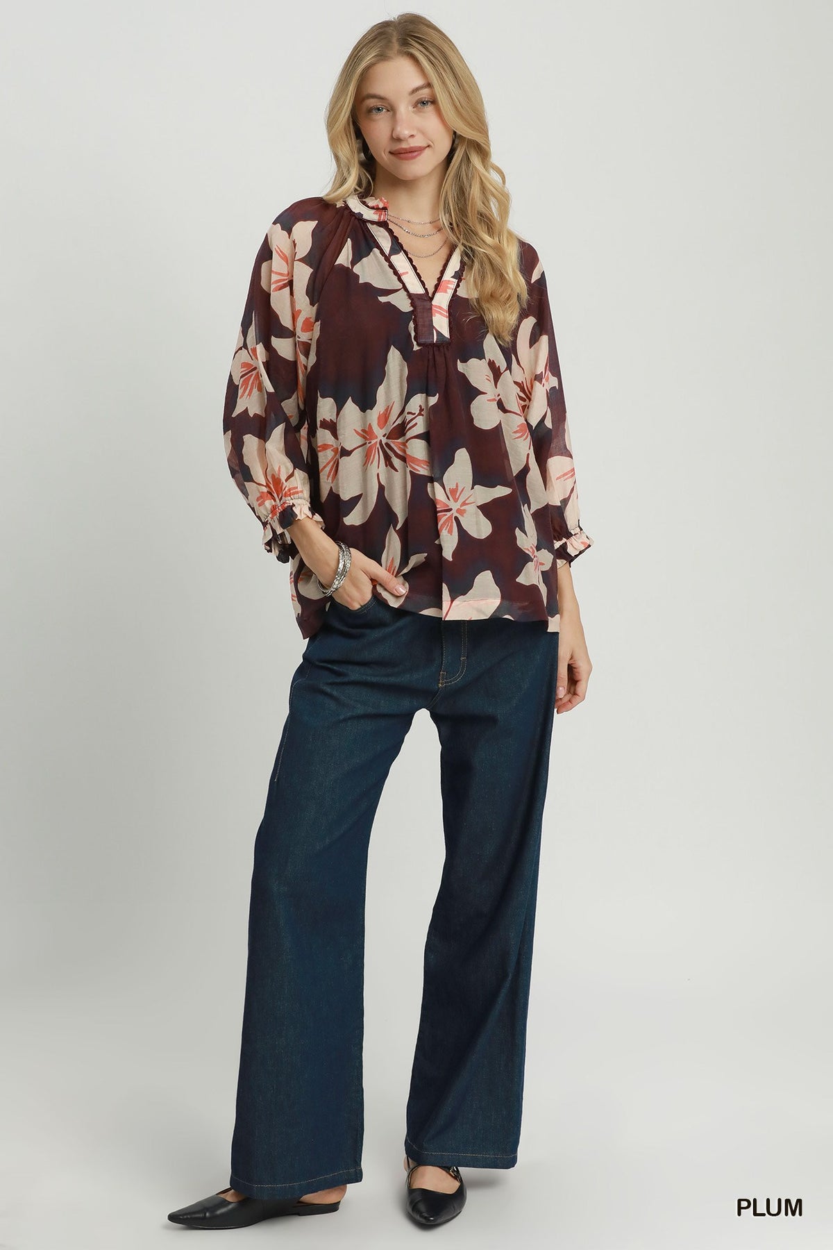 Floral Print Top by Umgee in Plum
