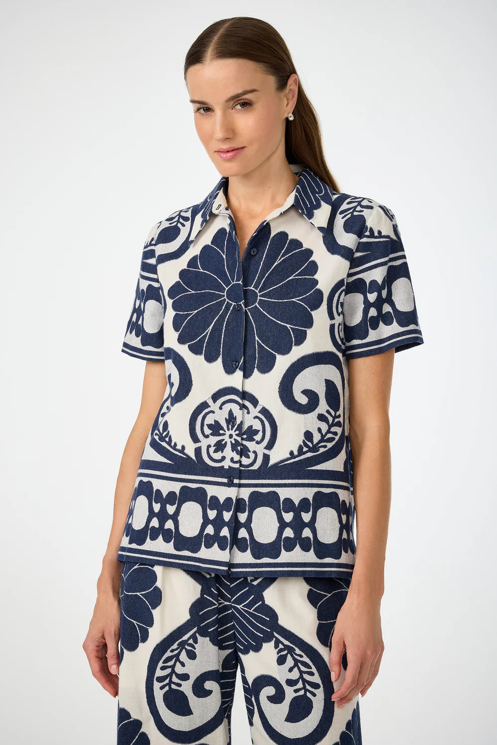 Abba Top by Trina Turk in Sumi Blue/Whitewash