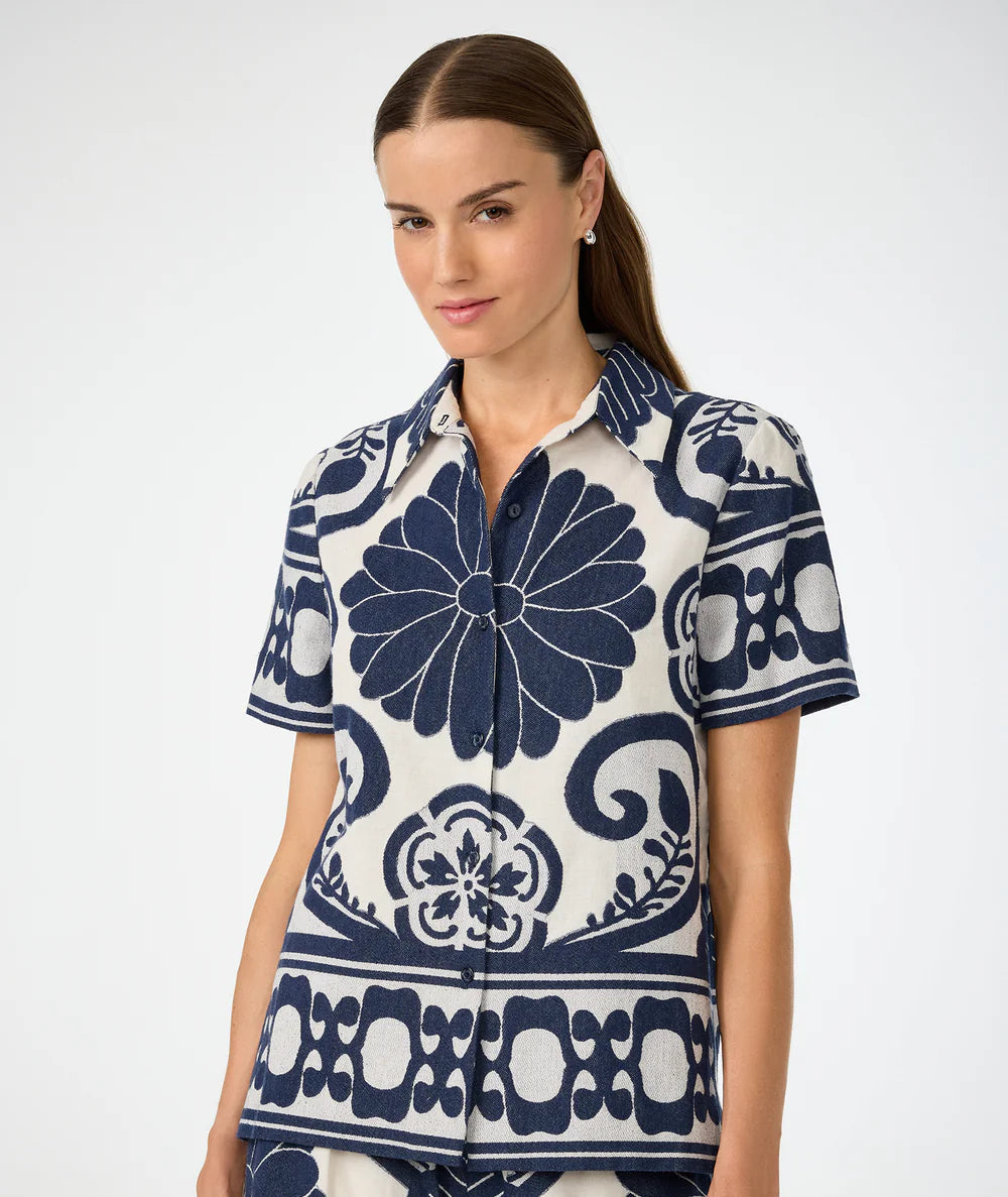 Abba Top by Trina Turk in Sumi Blue/Whitewash