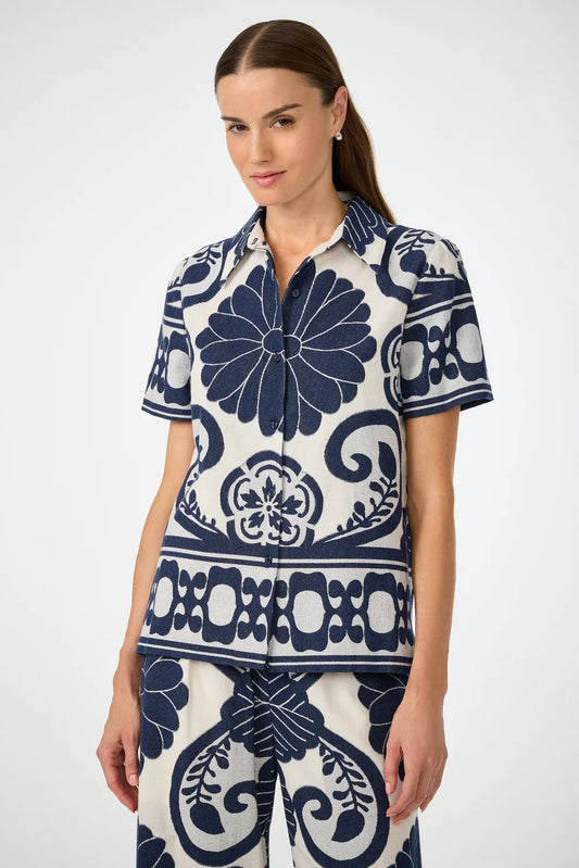 Abba Top by Trina Turk in Sumi Blue/Whitewash