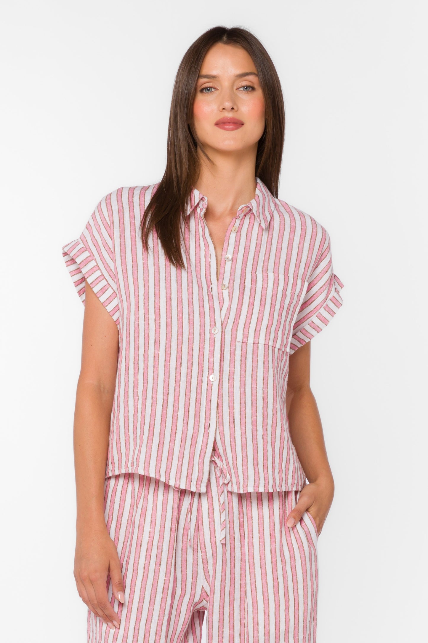 Kirsty Top by Velvet Heart in Pink Cacti Stripe