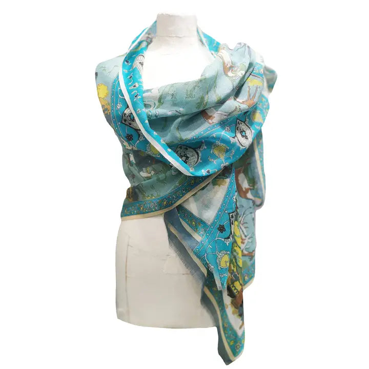 Persian Polo Players Wool Stole by Supplement d'AM in Polo Turquoise