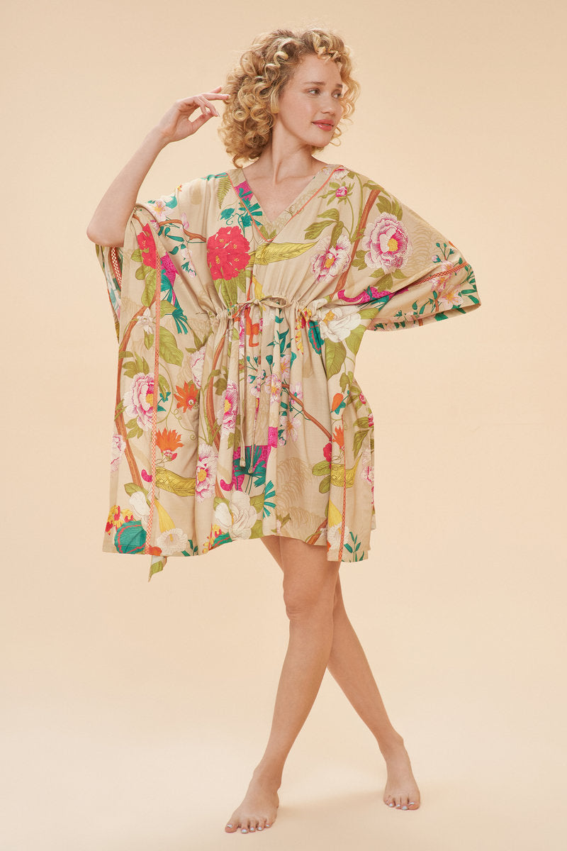 Tropical Flora and Fauna Beach Cover Up by Powder UK in Coconut