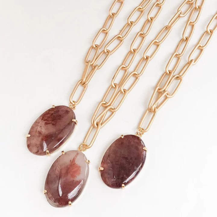 Gemstone Pendant on 18" XL Paperclip Necklace by Virtue Jewelry Design in Fire Quartz