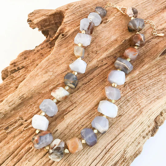 Chunk Brass Statement Necklace by Virtue Jewelry Design in Chalcedony