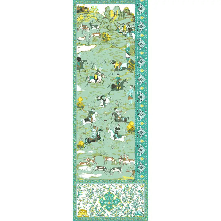 Persian Polo Players Wool Stole by Supplement d'AM in Polo Turquoise