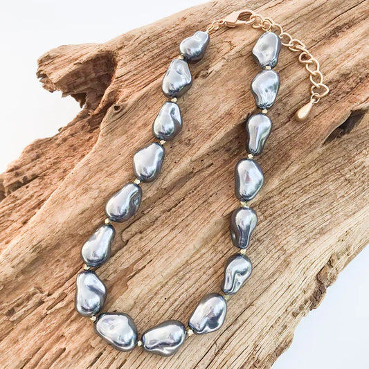 Phoebe LUXE Shell Baroque Studded Necklace by Virtue Jewelry Design