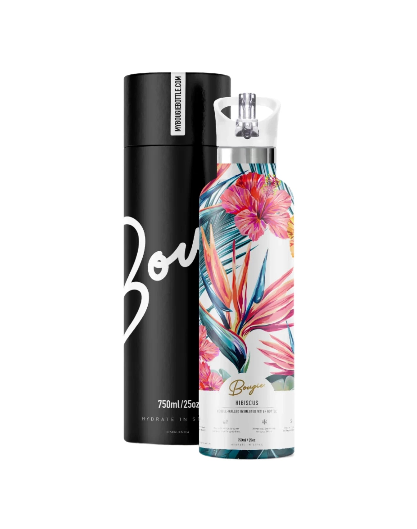 25oz Insulated Flask Water Bottle by My Bougie Bottle in Hibiscus