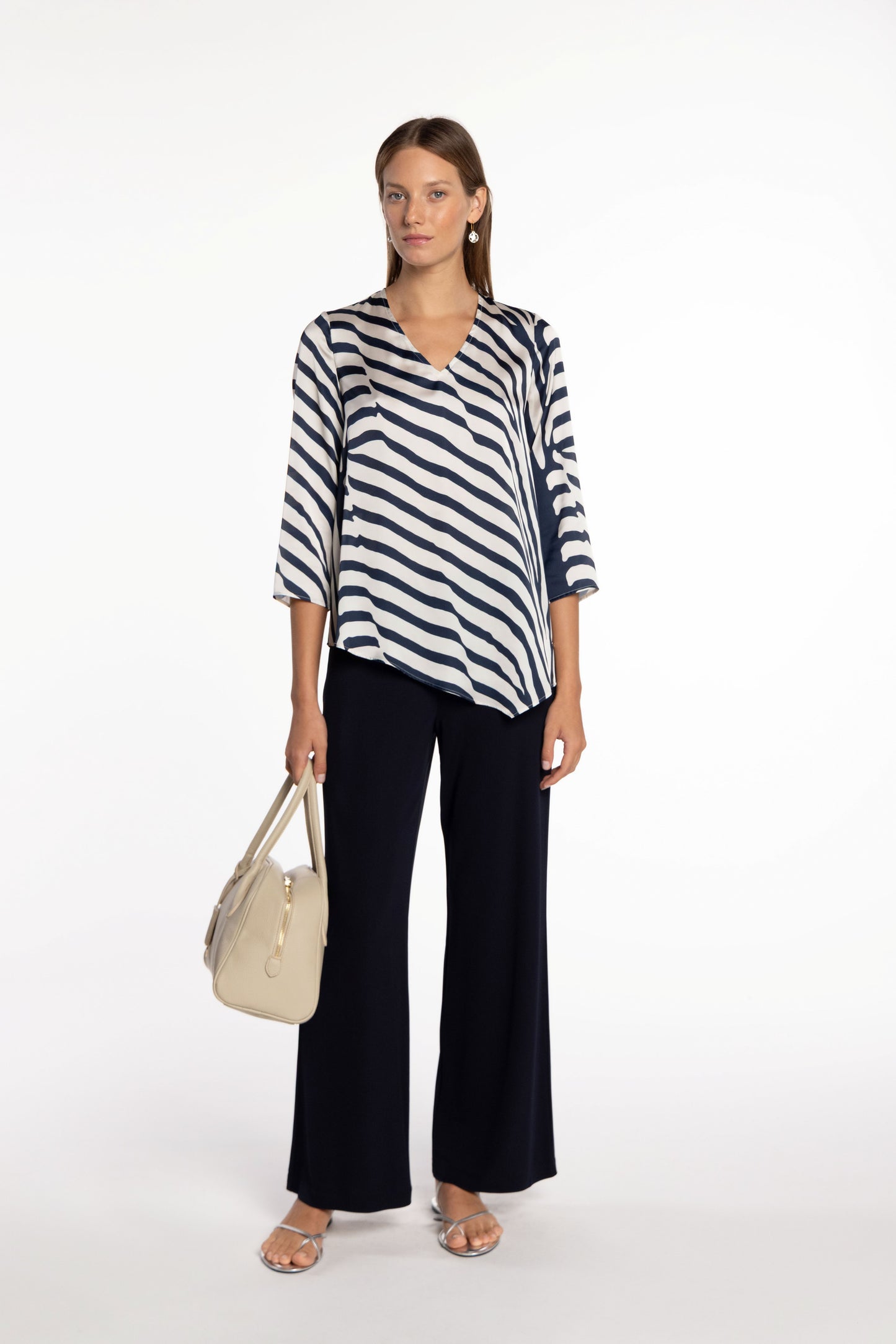 Printed Striped Blouse by Naulover in Blue and White