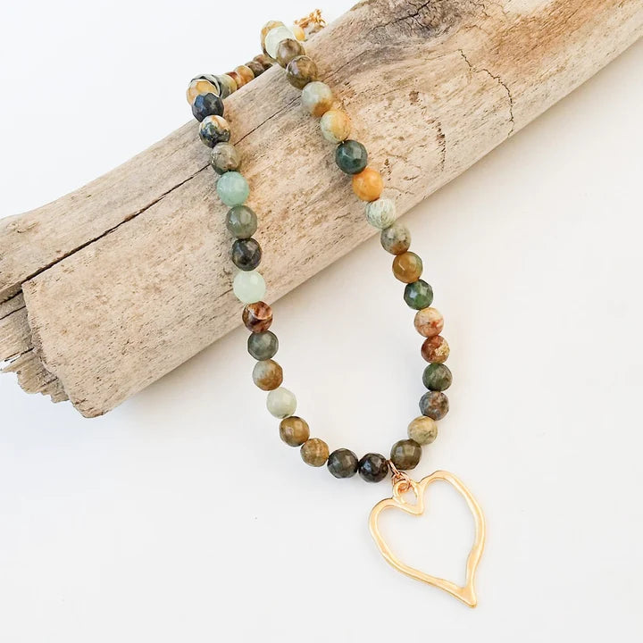 Gemstone Necklace With Heart by Virtue Jewelry Design in Sand