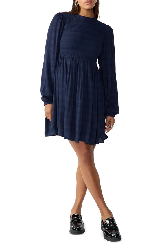 Smocked New Babydoll Dress by Sanctuary in Navy Reflection