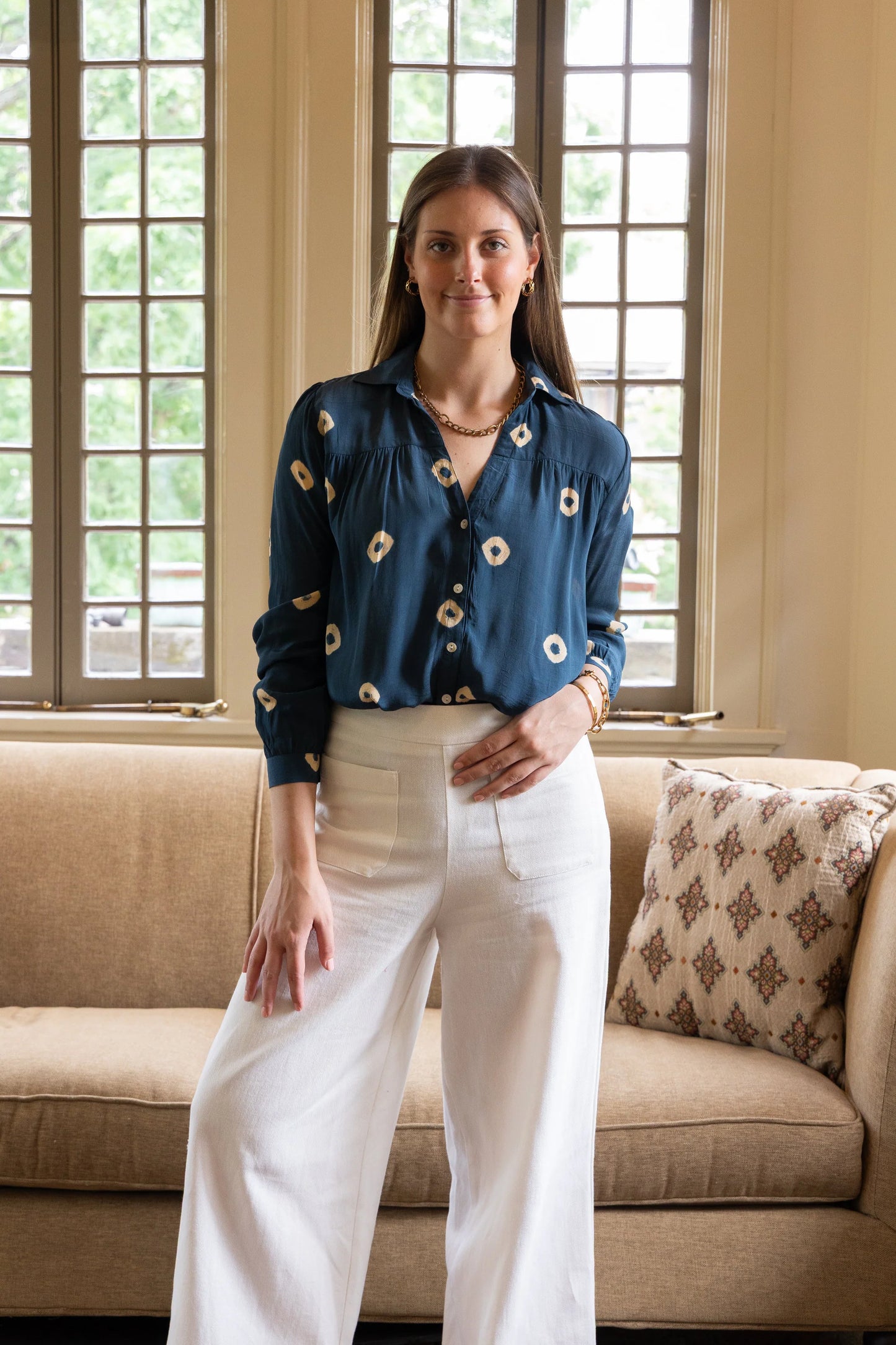 Tie Dyed Blouse by Ex Voto in Steel Blue