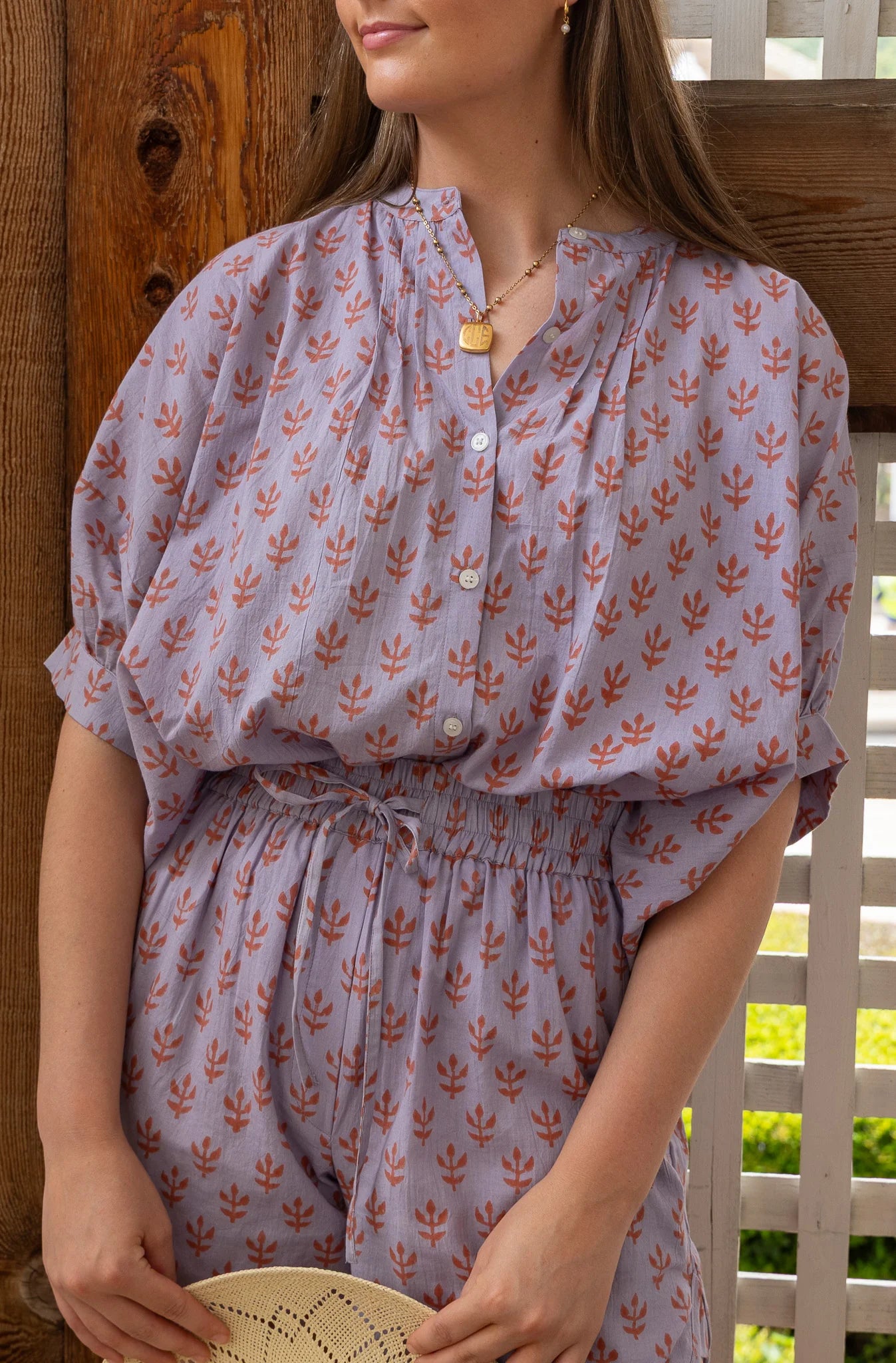 Poppy Blouse by Ex Voto in Lavender/Ginger Blockprint
