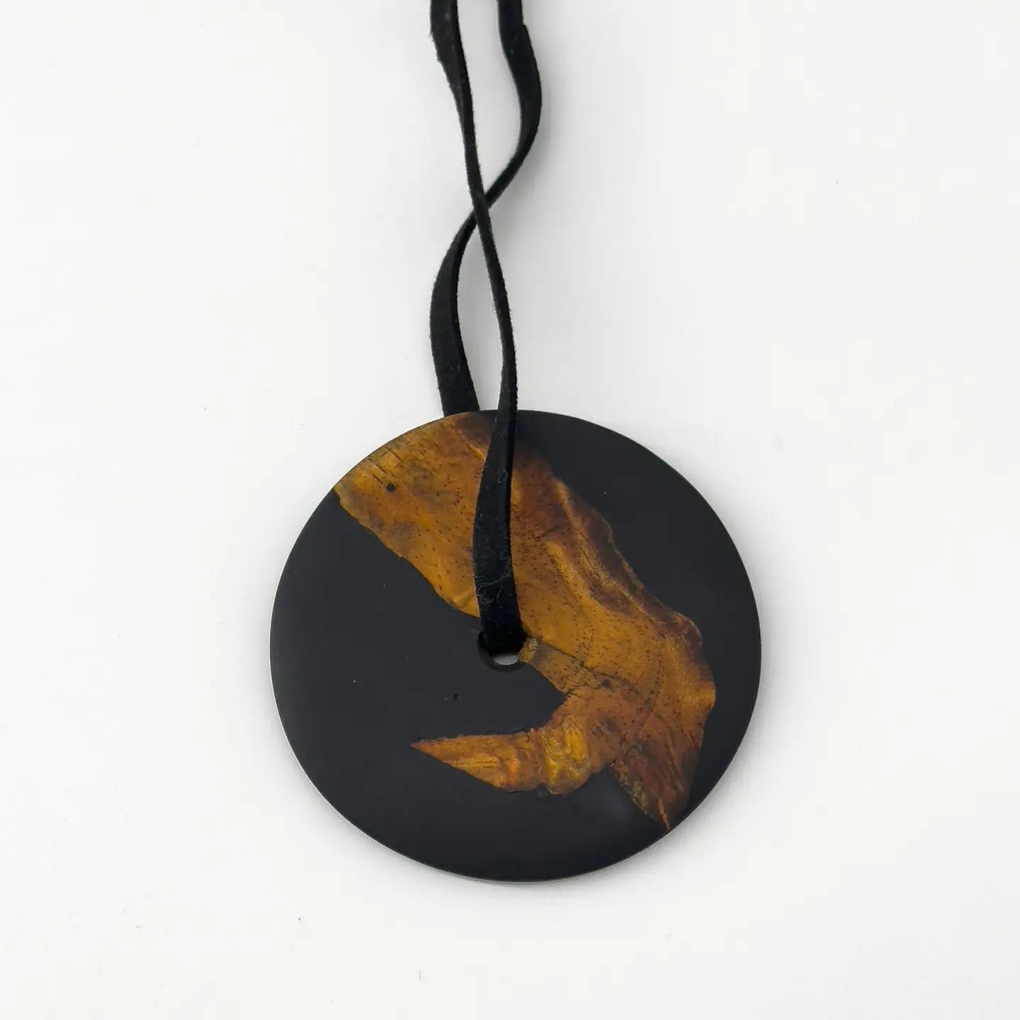 Botanical Resin Medium Disk Pendant with Upcycled Wood by Belart in Black