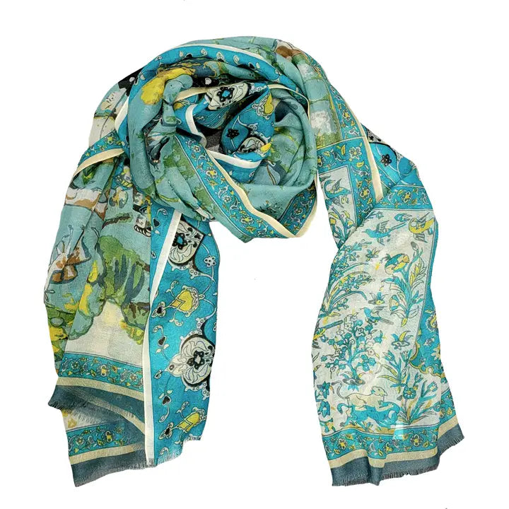Persian Polo Players Wool Stole by Supplement d'AM in Polo Turquoise