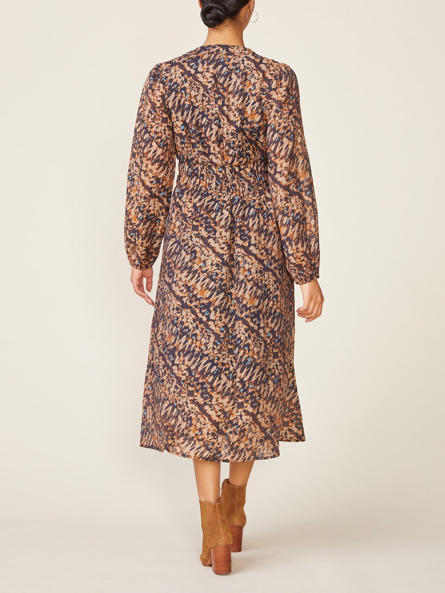 Long Sleeve Printed Midi Dress by ANTHEM the label in Brown