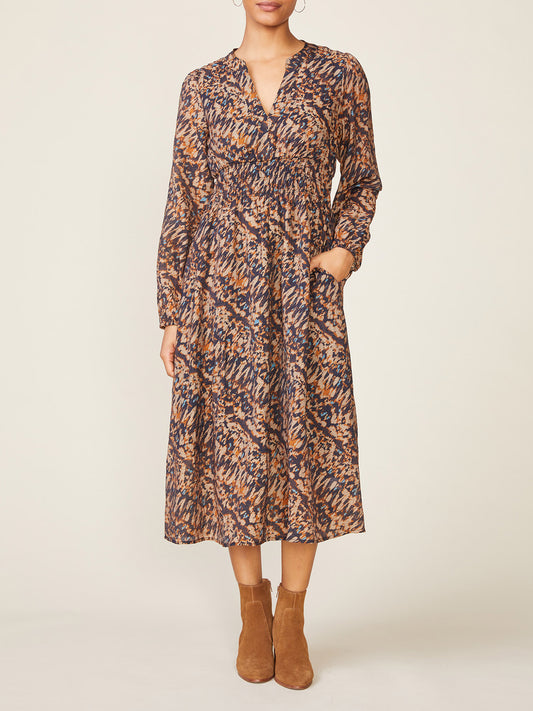 Long Sleeve Printed Midi Dress by ANTHEM the label in Brown