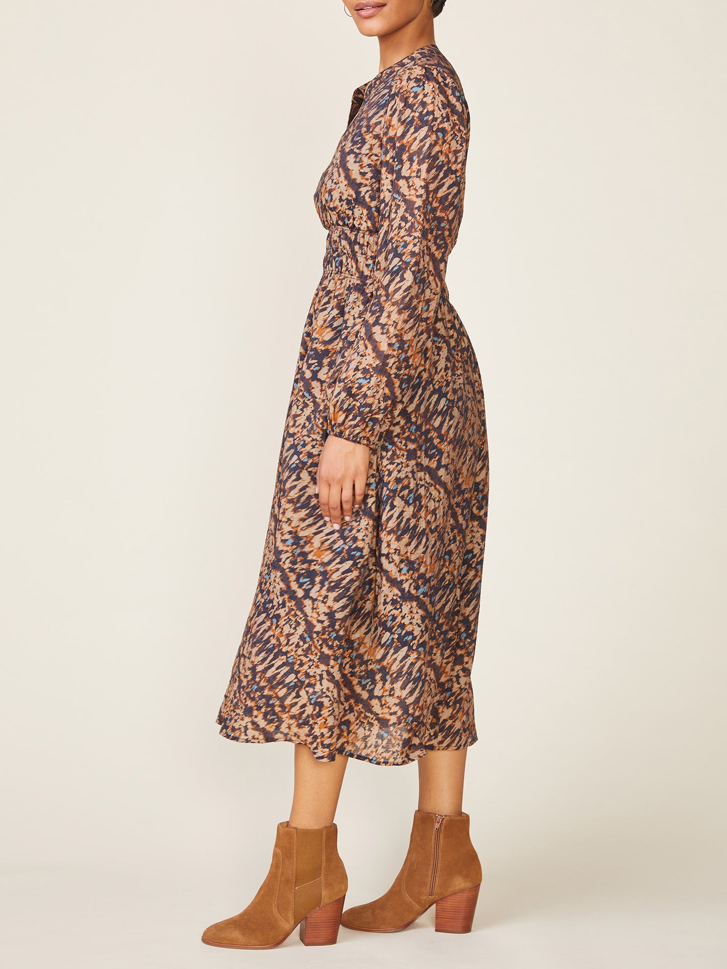 Long Sleeve Printed Midi Dress by ANTHEM the label in Brown